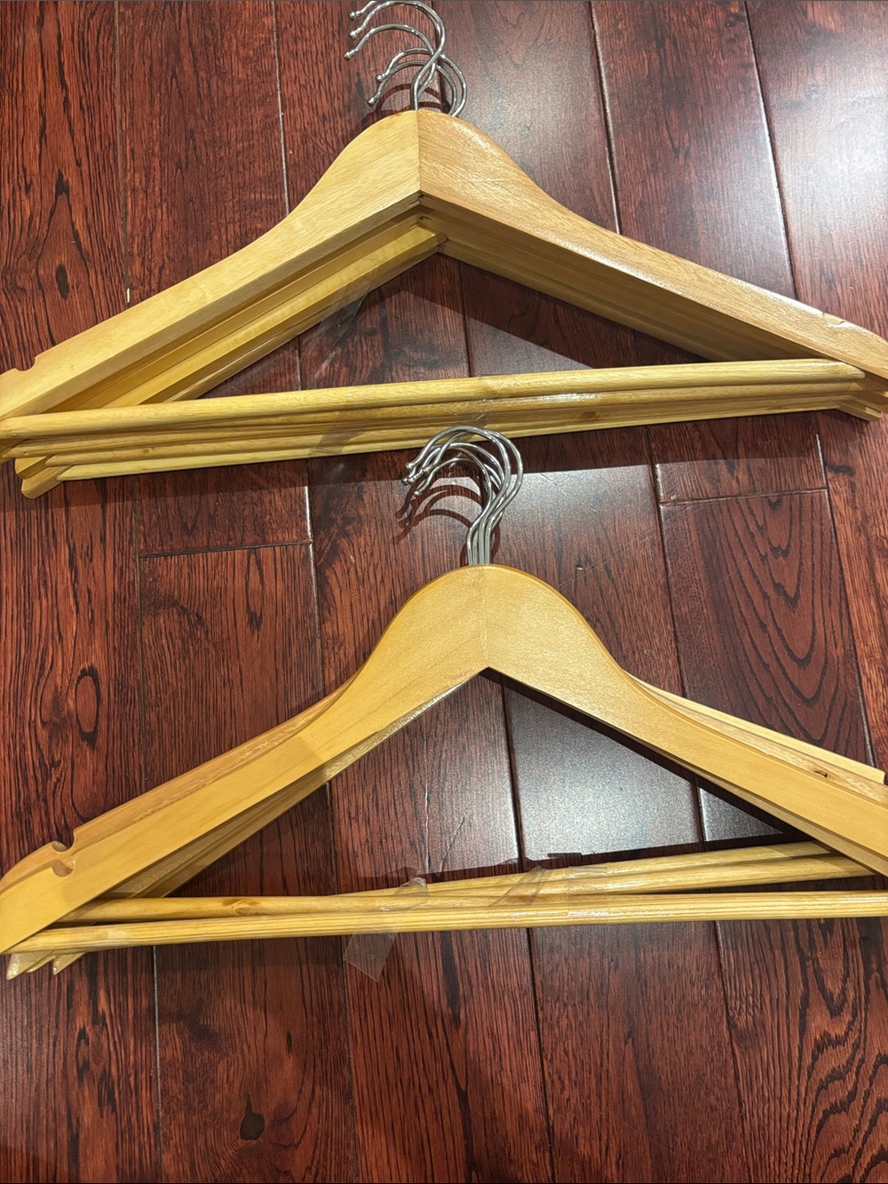 Wooden Suit Hangers with Bar - Natural Light Wood (Set)- PACK OF 10
